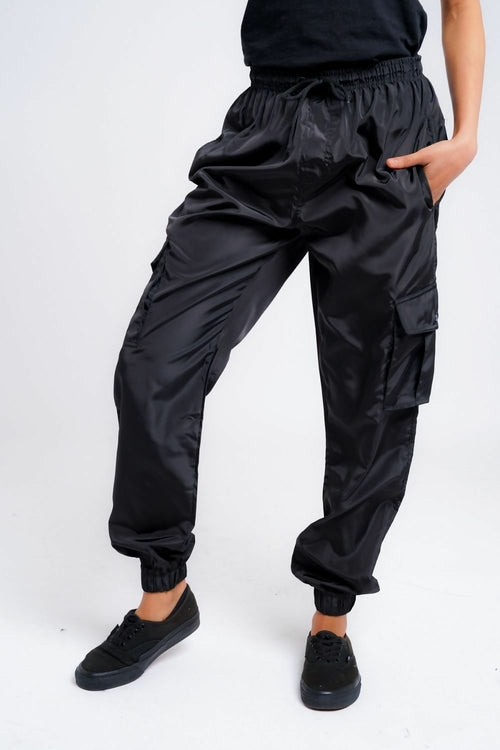Womens Black Cargo Trousers Cuffed Casual Fit