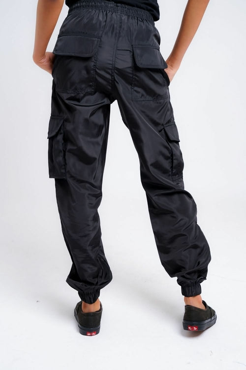 Womens Black Cargo Trousers Cuffed Casual Fit