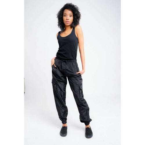Womens Black Cargo Trousers Cuffed Casual Fit
