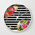 10 Inch Stripes Floral Wall Clock Decorative Home Decor